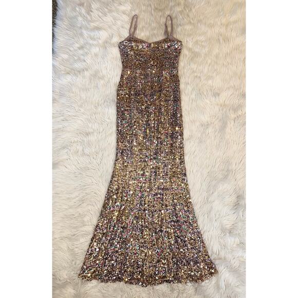 Dress The Population Tori Sequin Mermaid Gown Sweetheart Slit Formal Maxi Dress - Picture 11 of 16